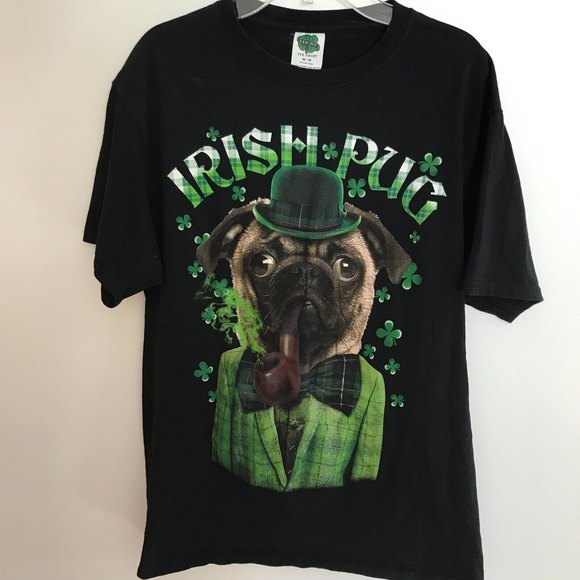 Lucky Irish Pug Women's T Shirt Size Medium Black Saint Patrick's Day Dog - Picture 1 of 10